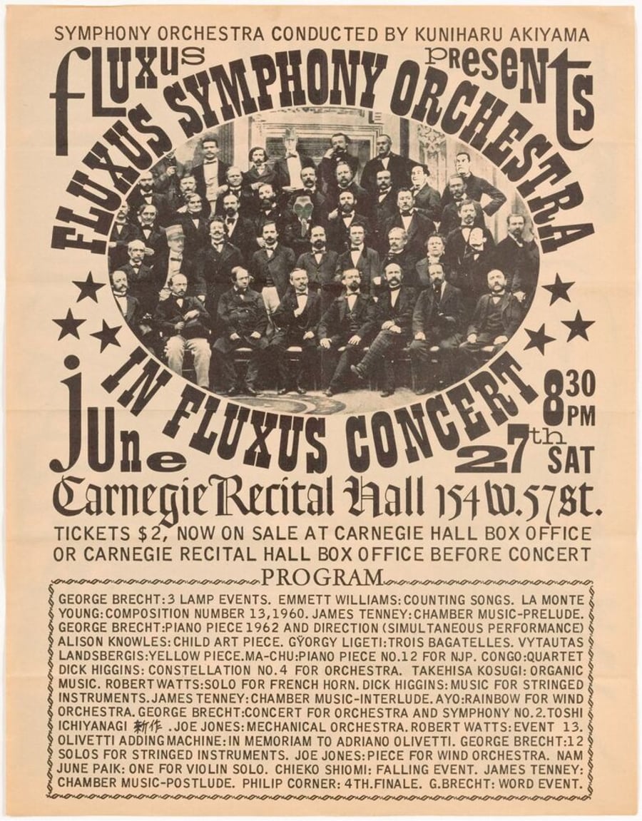 Fluxus, Fluxus presents: Fluxus Symphony Orchestra in Fluxus Concert, Carnegie Recital Hall, 1964, Collection Groninger Museum